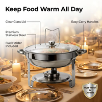 Edelstahl 4,5L Runder Buffet-Chafing-Dish Alkoholbetriebener Speisenwärmer Buffet-Ofen-Set mit Verstellbaren Gittern für Restaurants
