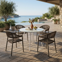 Mesa de Comedor Moderna para Exteriores con Cubierta de Vidrio Templado de 5 mm, Estructura de Acero con Recubrimiento en Polvo, Mesa de Bistro, Muebles Resistentes para Exteriores