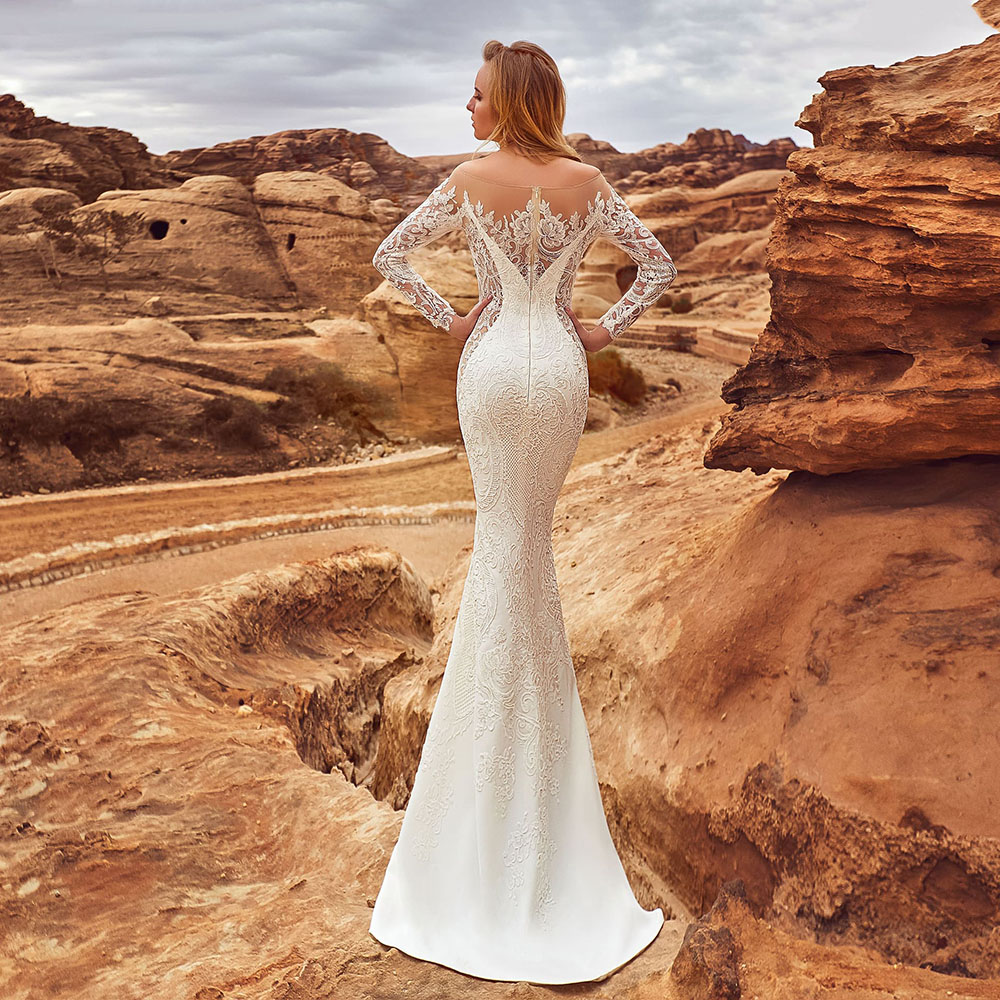 knee length dresses for ladies Long Sleeve Lace Mermaid Wedding Dress main image 0