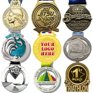 Personalized Souvenir Logo Running Karate Soccer Football 3D Blank Gold Trophy Lanyard Award Ribbon Sports Metal Custom Medal