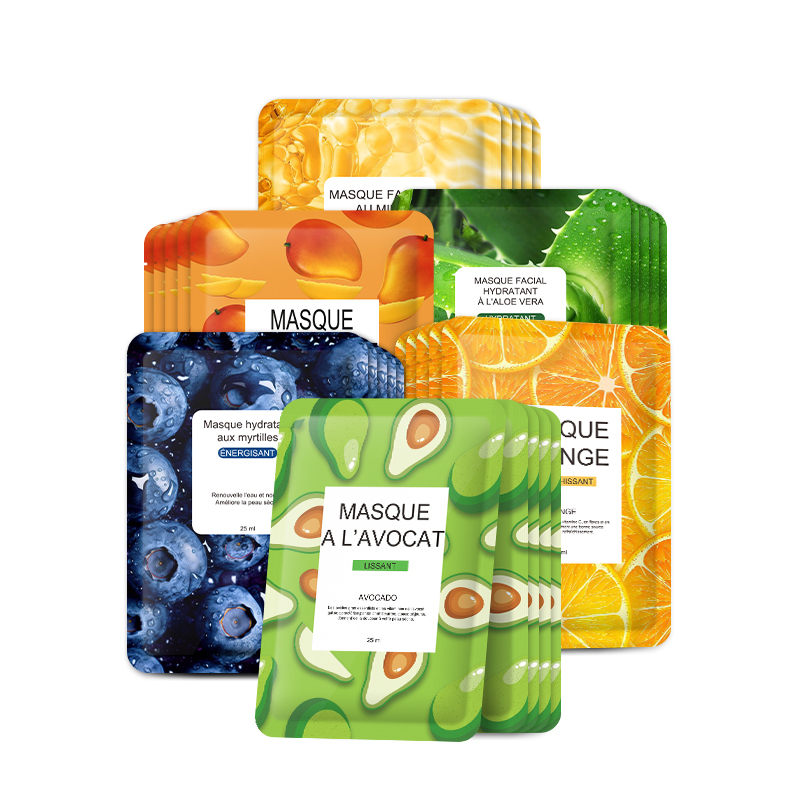 Wholesale Korean Girls Avocado Aloe Vera Honey Orange Mango Blueberry Facial Cleansing Chinese Moisturizing Facial Sheet Mask