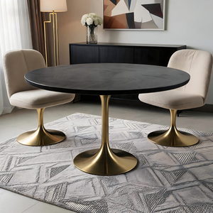 Living Room Furniture Tulip Middle Black <b>Round</b> Oak Wood <b>Gold</b> Stainless Steel Base Coffee <b>Table</b> - Product Image 6