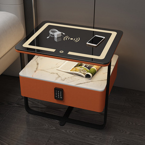 Muebles para el Hogar de Alta Gama, Mesa Auxiliar Inteligente con Superficie Sinterizada, Mesita de Noche con Cerradura de Seguridad con Huella Dactilar, Luz LED, Carga Inalámbrica, Moderna - Product Image 4