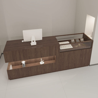 Bureau d'accueil moderne en bois avec vitrine en verre LED pour boutique de vêtements, salon de beauté