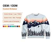 Pull en tricot jacquard personnalisé pour homme, motif scène de ski montagne, col rond, manches longues, fabricant de pulls tricotés