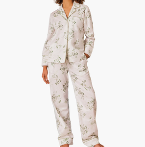 Pyjama long en satin 100% coton personnalisé pour femmes, vêtements de nuit imprimés de fleurs, pyjama de luxe avec bordure contrastée pour femmes, ensemble de vêtements de <span class=keywords><strong>d</strong></span>étente - Product Image 2