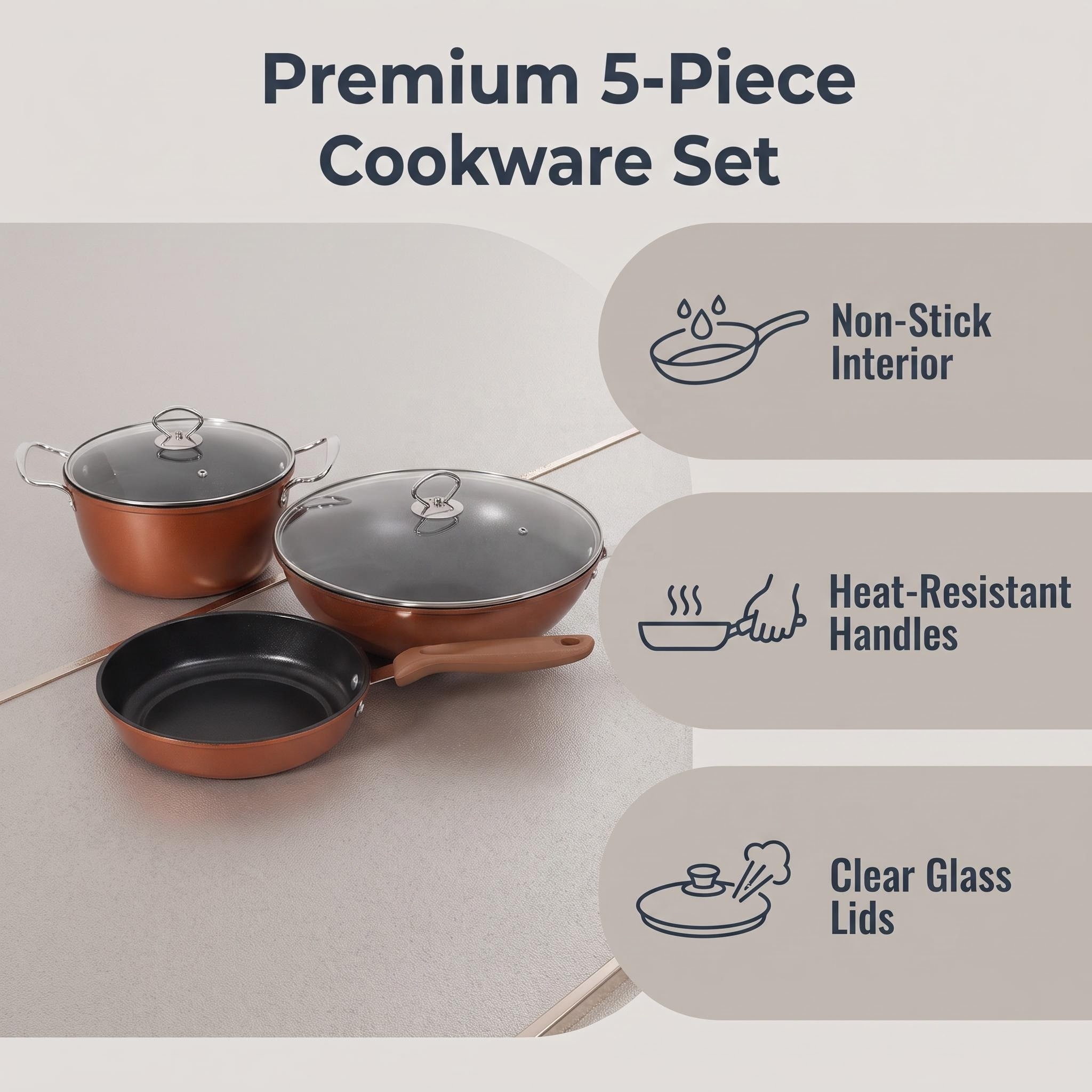 Wholesale Non Stick Cookware Set 5 Piece Iron Pots and Pans Induction Cooker Compatible Oven Safe Dishwasher Safe · image 5