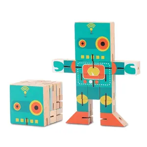 Transformasi Kayu Robot Action Figure Toy Klasik Koleksi Hadiah Anak-anak Pendidikan Mainan Lucu untuk Anak-anak