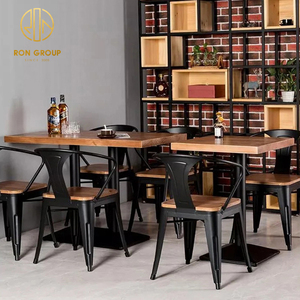 Ensemble table et chaises de restaurant vintage en bois et cuir pour steakhouse et restauration rapide, avec cadres en acier inoxydable, mobilier commercial - Product Image 6