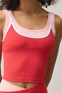 Conjunto de Top Deportivo con Sujetador Incorporado de Doble Capa y Color en Contraste, y Leggings, Ropa Deportiva Elástica Reciclada Ecológica - Product Image 4