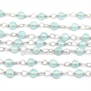 Aigue-marine pierre précieuse à facettes Rondelle perlée chapelet argent plaqué chaîne prix de gros aigue-marine chaîne pour la fabrication de bijoux en vrac - Product Image 1