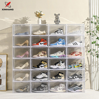 Boîte de rangement pour chaussures en plastique Xinhang, vente chaude, empilable, noire/blanche, transparente, avec aimant