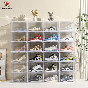 Xinhang fabrication Offre Spéciale étui à chaussures en plastique boîte de rangement empilable noir/blanc boîtes à chaussures transparentes boîte à chaussures avec aimant - Product Image 5