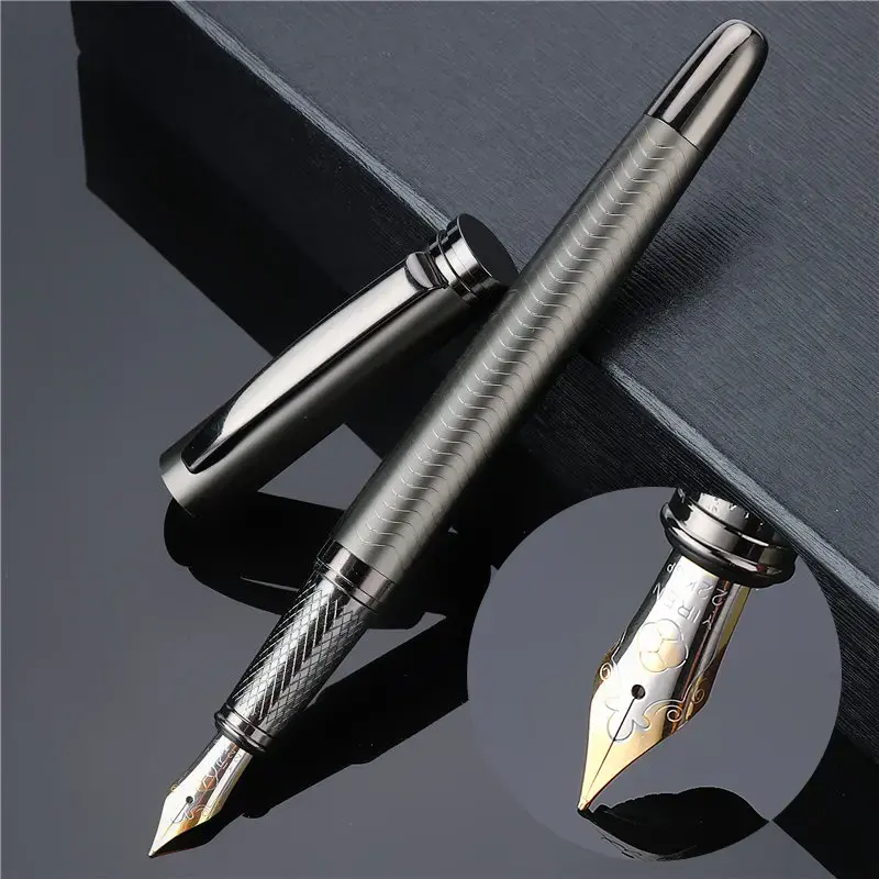 High Quality Black matte Color Luxury engraved design Metal Fountain Pen with Customized Logo