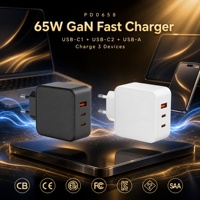 Adaptateur de charge rapide ignifuge 3 ports 65W PD 3.0 avec câble rétractable OTP/OVP pour ordinateur portable et téléphone portable