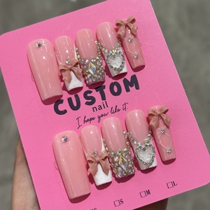 <span class=keywords><strong>Uñas</strong></span> <span class=keywords><strong>Postizas</strong></span> Acrílicas 3D Hechas a Mano al por Mayor, Forma Ataúd Larga, 10 Uds., <span class=keywords><strong>Uñas</strong></span> Falsas Reutilizables - Product Image 1