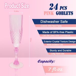 Copas de vino de plástico azul, Copas de champán de plástico reutilizable rosa para eventos de bodas - Product Image 4