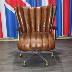 Chaise longue rétro vintage de luxe en cuir véritable avec <span class=keywords><strong>roulettes</strong></span> en métal et acier Home Office Bedroom Villa Living Room Chairs Swivel - Product Image 6