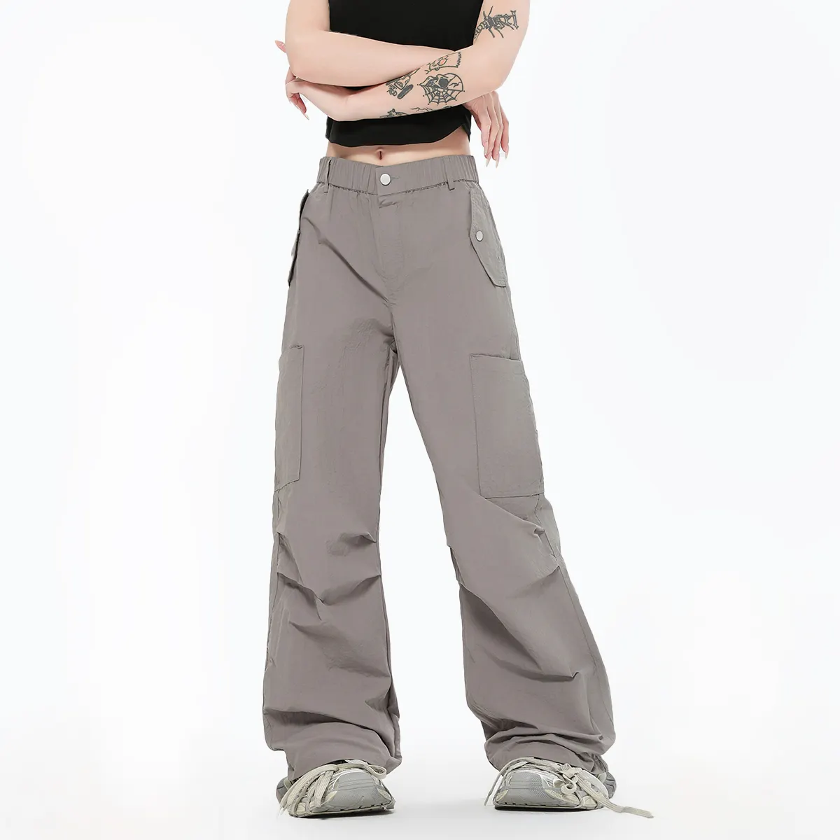 กางเกงคาร์โก้เอวสามมิติสำหรับผู้หญิงกางเกงลำลองอเนกประสงค์