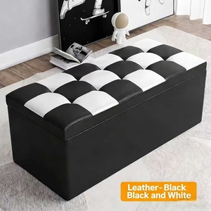 Banc de Rangement Rectangulaire Multifonctionnel en Cuir Noir et Blanc pour Chaussures, Chaise de Rangement, Tabouret de Rangement, Banc d'Appoint de Lit - Product Image 3