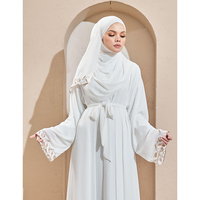 Robe musulmane blanche brodée à manches longues, vêtements islamiques doux et ouverts, vente en gros, Abaya, dentelle plissée, nouvelle collection
