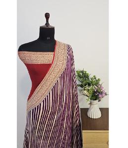 Sari en Georgette Banarasi Khaddi Pur Exclusif, Semi-Tissé à la Main, Tissu Authentique Tissé à la Main, Motifs Zari Traditionnels Élégants, Idéal pour les Fêtes - Product Image 5