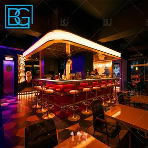 Meja Bar Bentuk L Klub Malam Tekstur Marmer Permukaan Padat Komersial untuk Meja Bar Restoran Hotel
