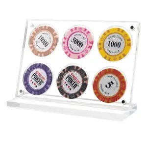 Tempat CIP Poker koleksi koin akrilik buatan tangan tempat medali persegi panjang bulat dengan Magnet