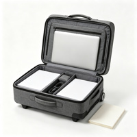 Valise à roulettes souple grise pour pilotes, bagage d'affaires avec compartiments accordéon, poches avant, poignée télescopique, deux roues
