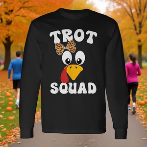 T-shirt à manches longues unisexe pour adulte, col rond, imprimé numérique, motif léopard et nœud, pour l'événement Thanksgiving Turkey Trot Squad, idéal pour la marche et la course - Product Image 2