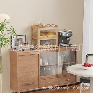 Boîte à pain en acrylique double couche en bambou 42x25x40 cm, armoire de rangement pour comptoir de cuisine, armoire à thé et à eau pour bureau - Product Image 4