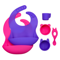 Vaisselle pour bébé en gros kit d'alimentation ensemble de dîner incassable en silicone avec tasse à collation, bol, cuillère, bavoir