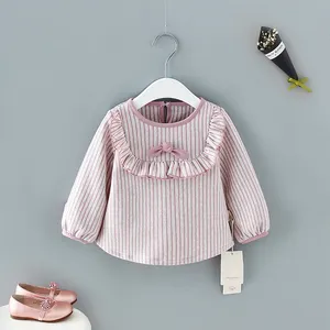 blouse bébés Suppliers-Chemises à manches longues pour femmes, en tissu côtelé, avec col à volants, pour bébés filles, pour le printemps,