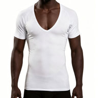 T-shirt ajusté pour homme à col en V profond, coupe slim, manches courtes, sous-vêtement de compression pour le quotidien et la superposition