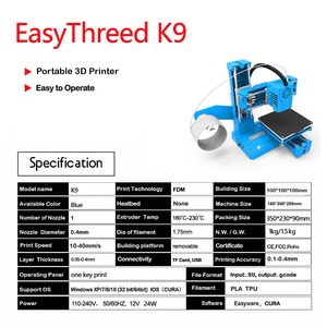 Nouveau meilleur vendeur petit K9 souper Mini bureau 10*10*10cm pas de lit chauffant impression à une touche TF imprimante 3D Machine cadeau imprimante 3D - Product Image 4