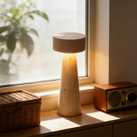 Lampe de table JACKSUN Wabi-Sabi en pierre naturelle jaune, lampe de table japonaise vintage en travertin massif, lampe de chevet 30 cm 110-220V