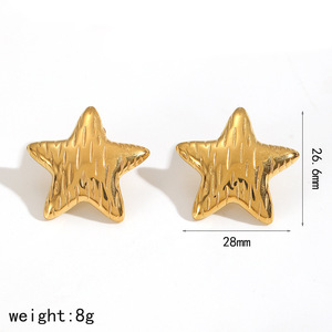 Ensemble de boucles d'oreilles et bagues en acier inoxydable 304 pour femmes, bijoux à porter au quotidien, couleur or et argent, design étoile à cinq branches - Product Image 4