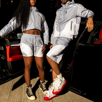 Ensemble coupe-vent unisexe personnalisé avec logo, 2 pièces (veste et short), survêtement sport avec doublure en mesh, 100% nylon