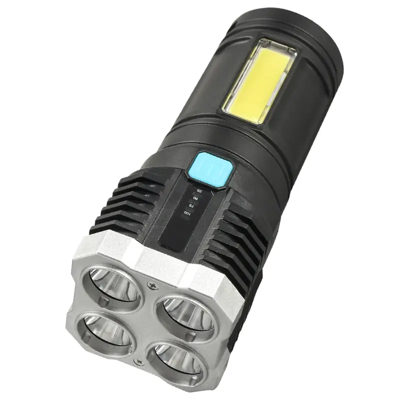 USB ال<span class=keywords><strong>قابلة</strong></span> لإعادة الشحن الترا برايت مصباح شعلة 4 طرق كشاف LED التكتيكية مصباح يدوي فائقة مشرق مصباح يدوي