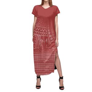 Factory <span class=keywords><strong>Outlet</strong></span> Mujer Maxi Vestido Polinesio Samoan Tribal Suave Cómodo Vestido de manga corta con cuello en V Slit 1 MOQ Natural - Product Image 2