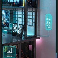 Bureau de jeu Esports moderne et durable en métal et MDF avec étagère de rangement, pieds en Y et structure améliorée