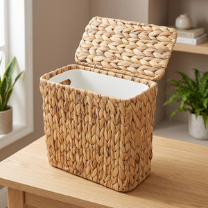 Handwoven Natural Water Hyacinth Storage <b>Basket</b> <b>With</b> <b>Lid</b> Rectangle Shape Eco-Friendly Multi-Purpose Rustic Style - Product Image 2