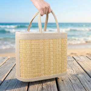Sac à main pratique en paille ArtisRaw avec poignée, fermeture ouverte, fait main, mode féminine, motif uni, multi-usages, lieu d'origine TN - Product Image 3