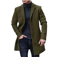 Manteau Homme Taille Européenne Automne Hiver 2024 Revers Feutre Simple Boutonnage Mi-Long Trench-Coat Couleur Unie