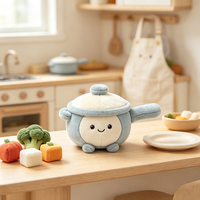Jouet en peluche en forme de marmite de cuisine avec broderie sécurisée, pour l'apprentissage précoce, cadeau sur le thème de la cuisine, ODM OEM, logo personnalisé, cadeau de vacances et d'anniversaire