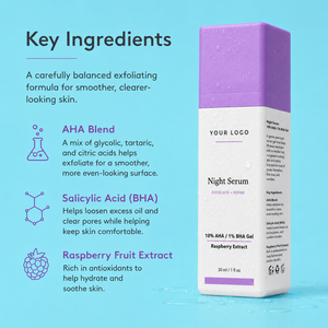 Suero Nocturno de Doble Efecto con Fórmula Vegana, 10% AHA, 1% BHA, para Piel Seca, Rugosa y con Poros Grandes, Etiqueta Privada - Product Image 5