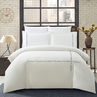 Parure de lit en coton 100% brodée à la main, style moderne blanc, drap et taies d'oreiller pour la maison, commande en gros