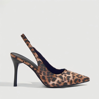 Escarpins Slingback en Satin Imprimé Léopard pour Femme, Bout Pointu, Talon Aiguille, Bride Élastique, Sexy, Respirants, Confortables, pour Soirée et Tenues Décontractées