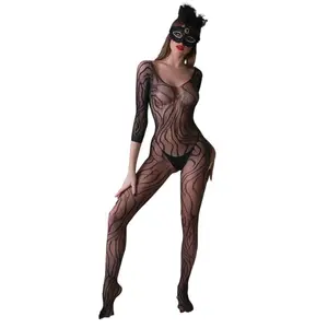 Open file sexy striped European and American erotic lingerie seductive mesh jacquard without shedding sexiness