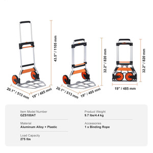 Chariot pliant en aluminium robuste, chariot à main pliable sur roues, chariot à sacs polyvalent, chariot de déménagement - Product Image 3